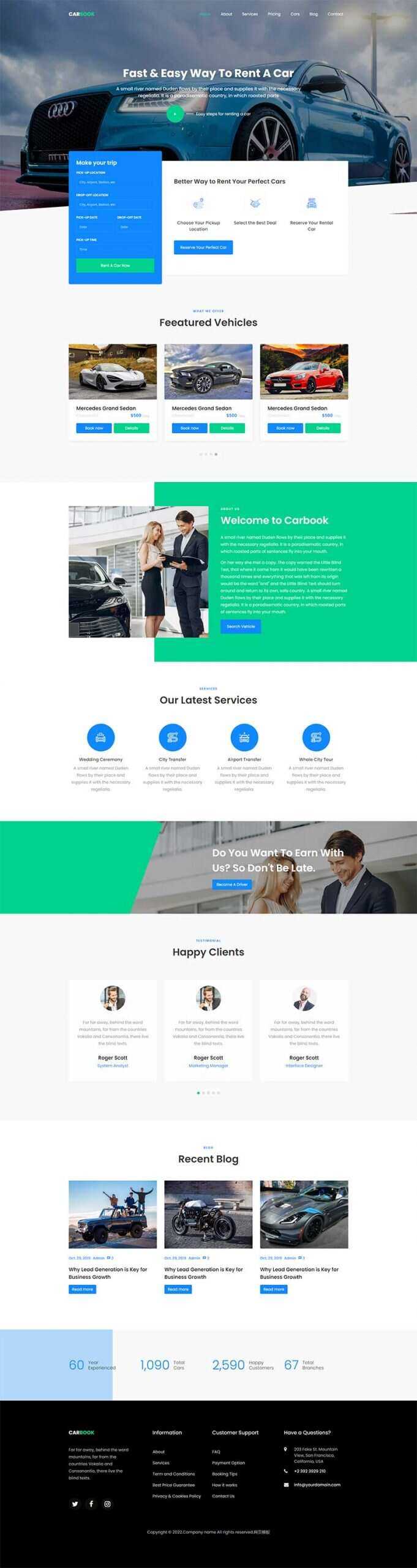 Bootstrap4汽车接送租赁服务网站html模板 - 火火兔电子商城