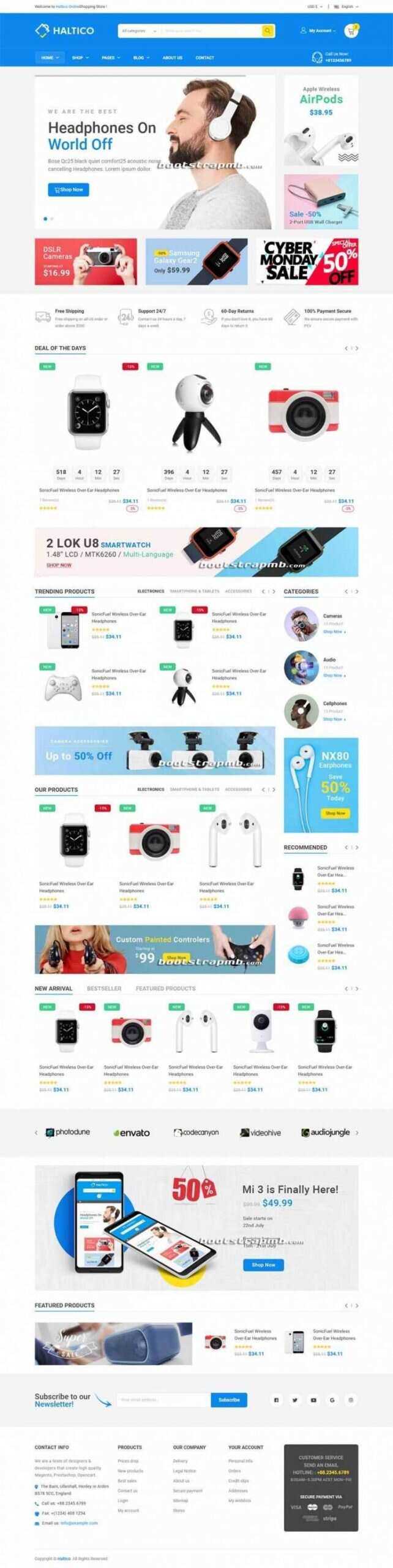 蓝色Bootstrap4大型响应式数码产品设备商城 - 火火兔电子商城