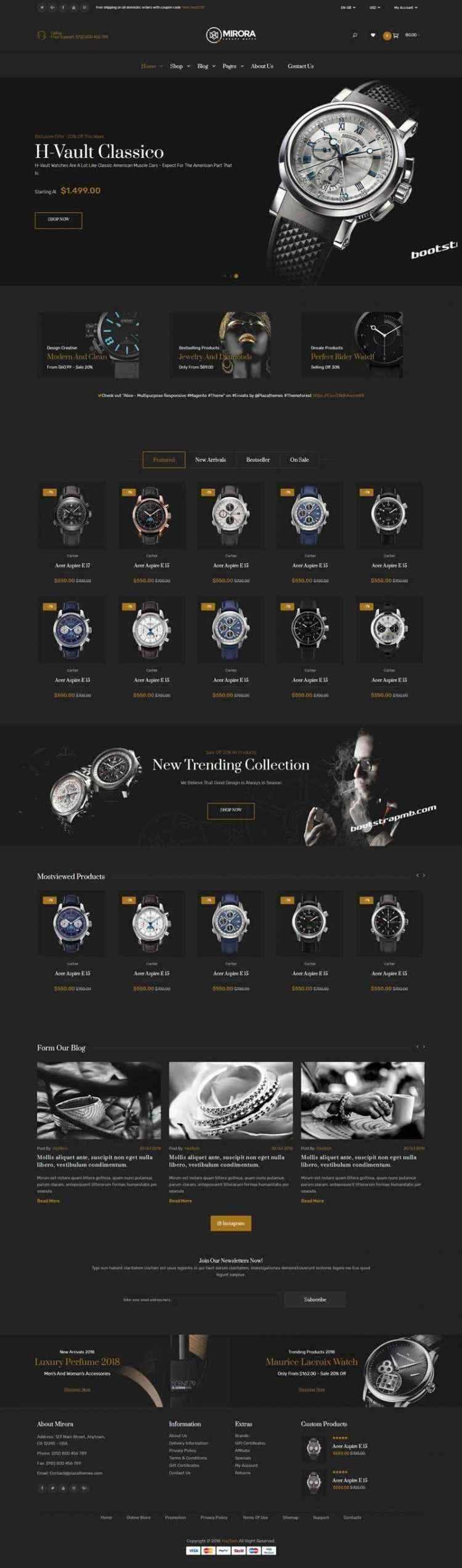 Bootstrap黑色响应式奢侈品手表商城网站 - 火火兔电子商城