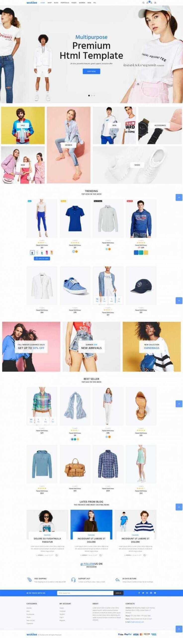 蓝色宽屏Bootstrap响应式服装购物商城 - 火火兔电子商城