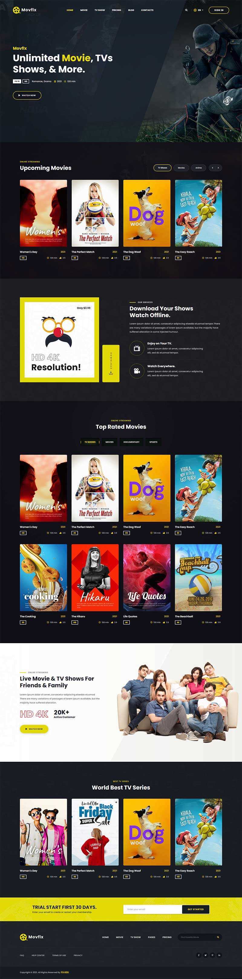 响应式在线影院视频平台HTML5模板 - 火火兔电子商城