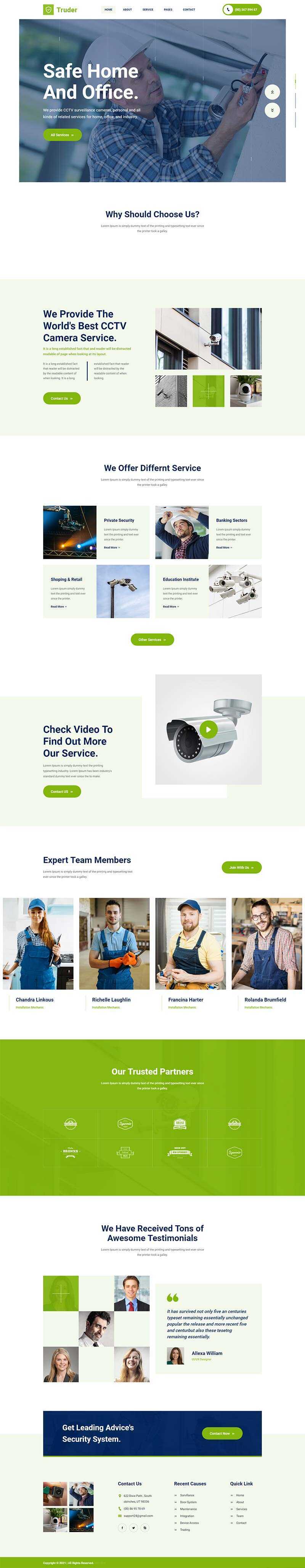 绿色风格视频监控安装安防公司网页模板 - 火火兔电子商城