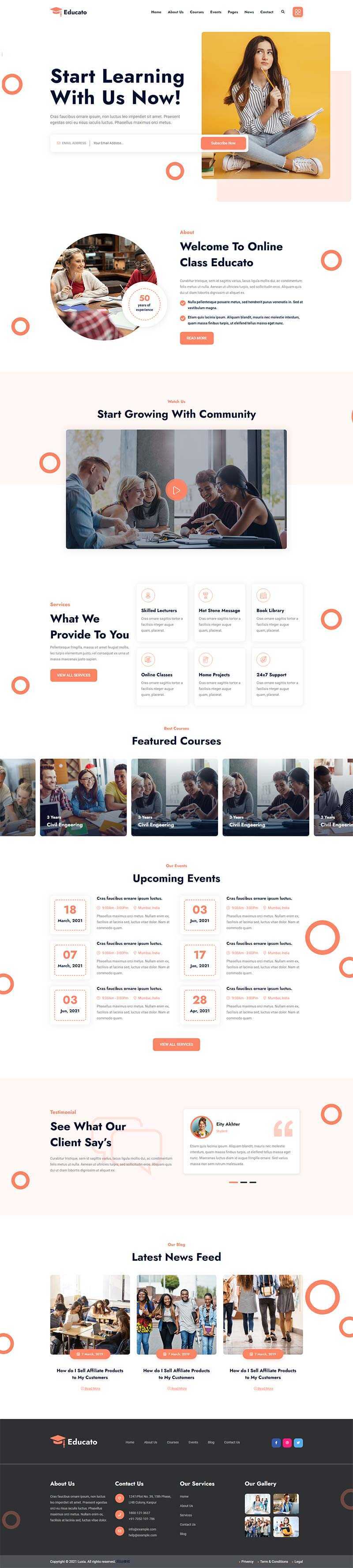 橘黄色响应式在线学习教育企业网站html模板 - 火火兔电子商城