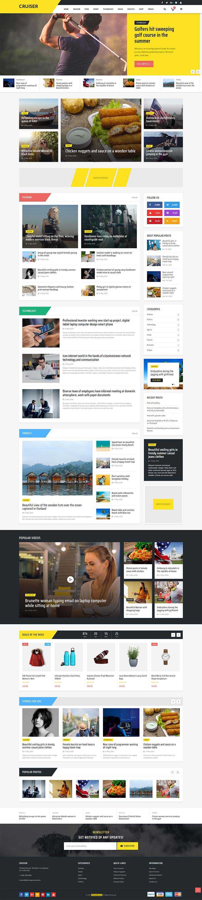 黄色响应式时尚资讯博客网站HTML模板 - 火火兔电子商城