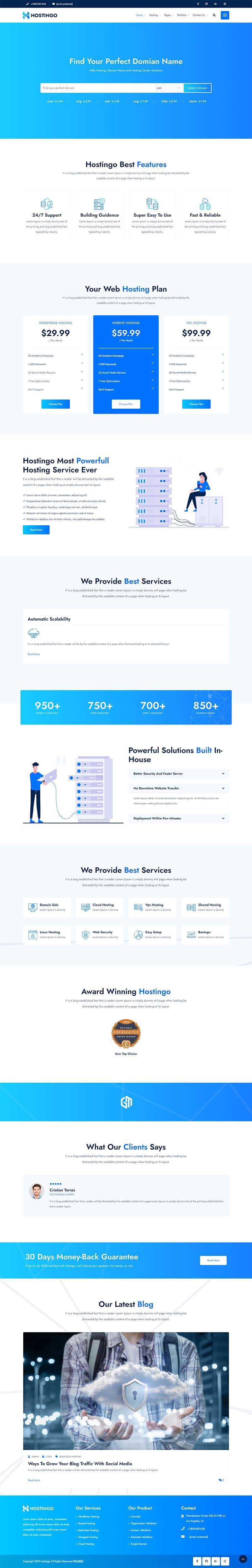 蓝色风格IDC服务器主机托管网站html模板 - 火火兔电子商城