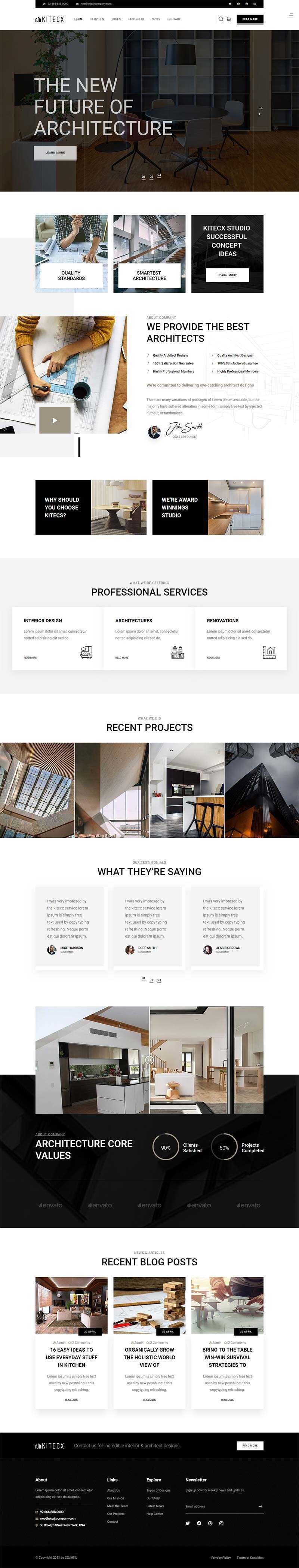 黑色响应式室内建筑行业HTML模板 - 火火兔电子商城