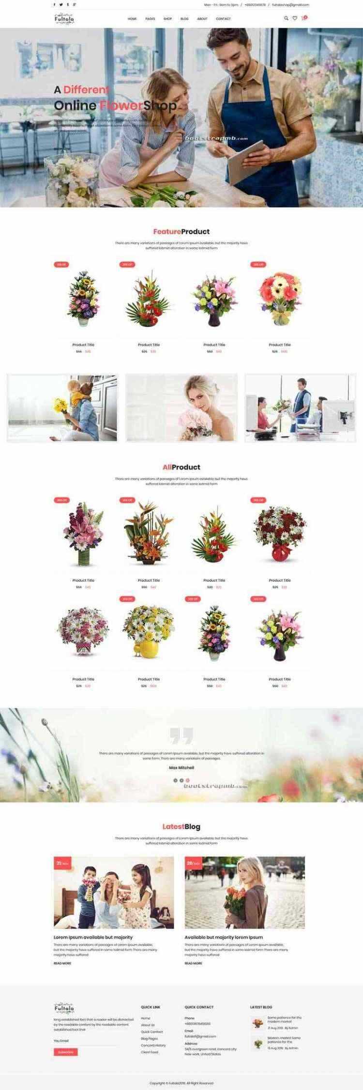 Bootstrap英文外贸响应式鲜花预订网电商 - 火火兔电子商城