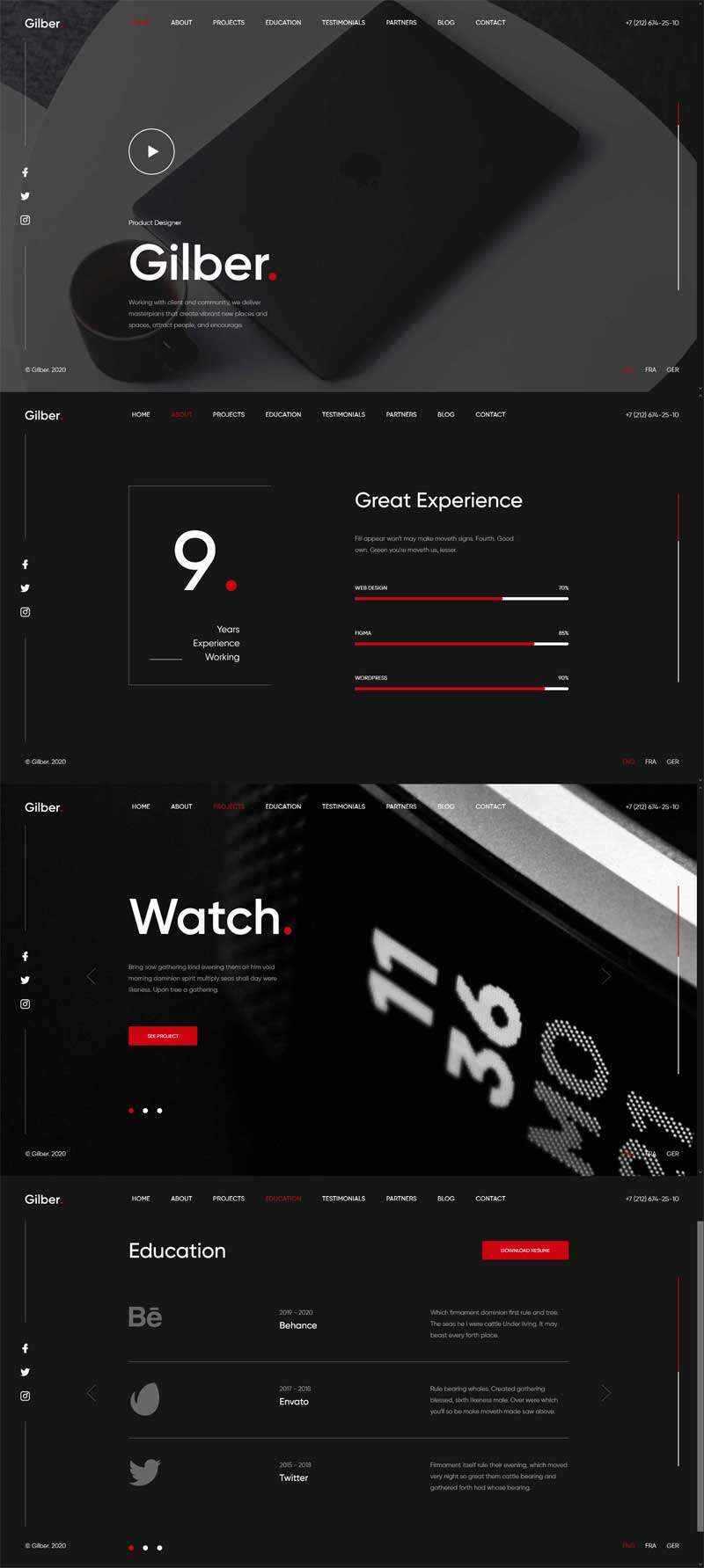 个人简历作品展示全屏滚动html模板 - 火火兔电子商城