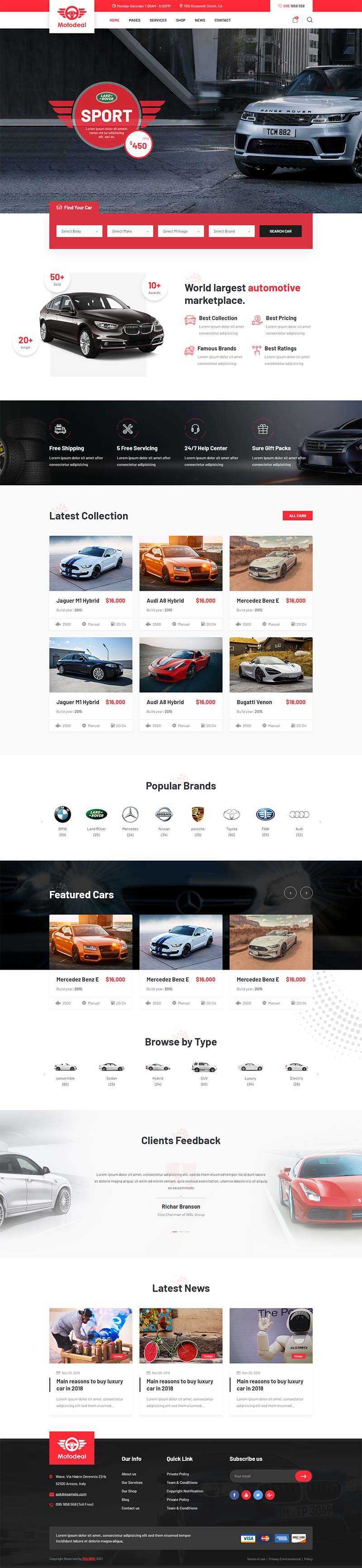 红色大气的汽车销售交易平台网页html模板 - 火火兔电子商城