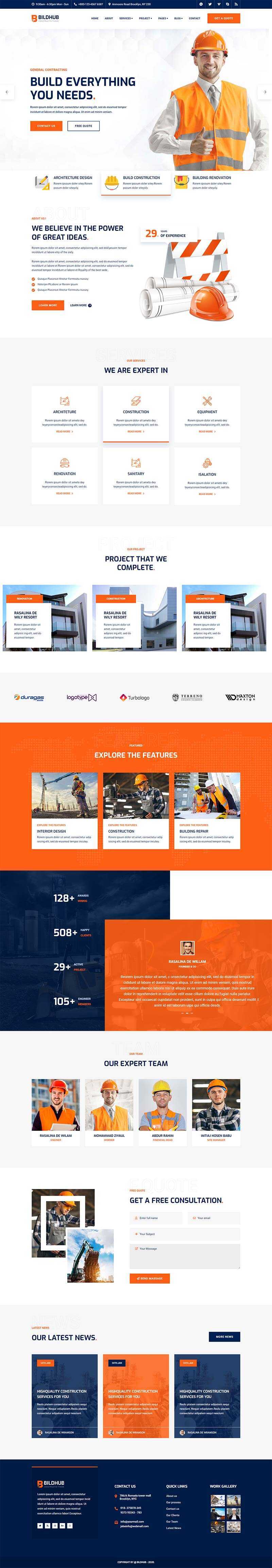 bootstrap橙色响应式建筑设计公司网站html模板 - 火火兔电子商城