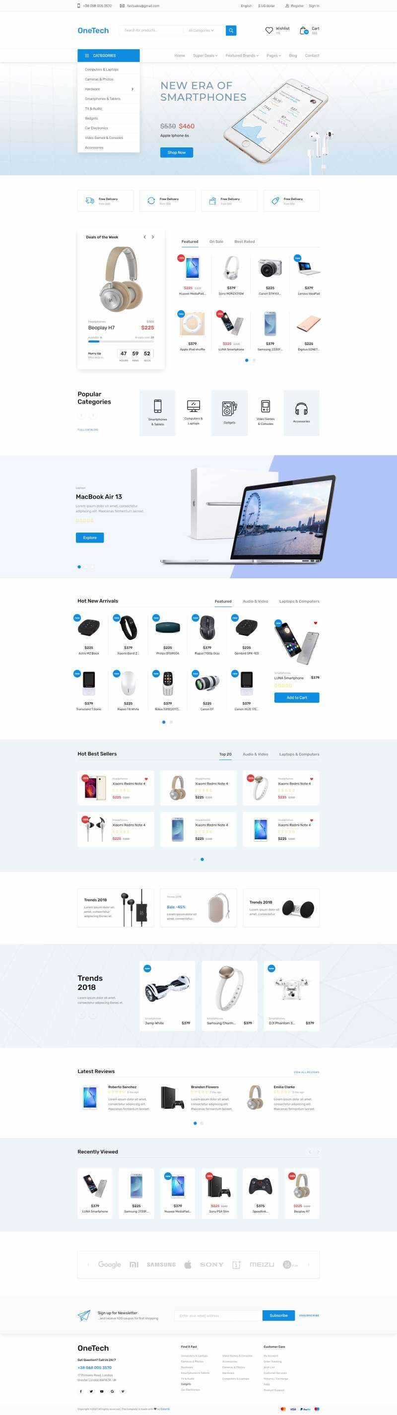 浅蓝色干净简洁的响应式数码商城html模板 - 火火兔电子商城