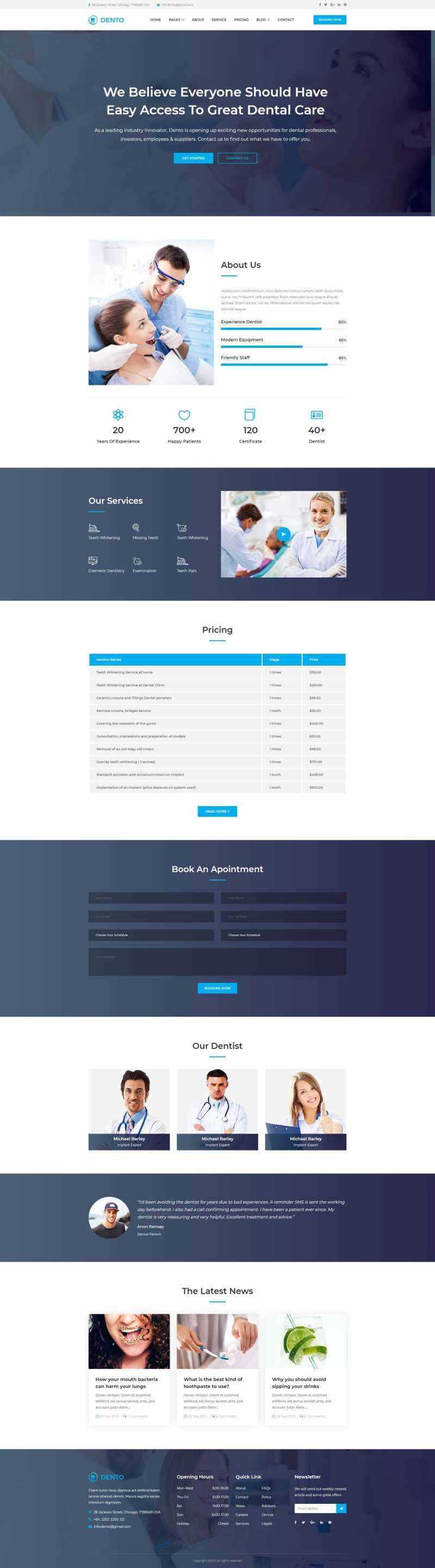 蓝色清爽的响应式牙科预约网站html模板 - 火火兔电子商城