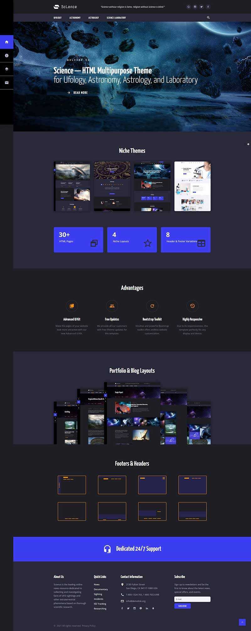深色星空宇宙天文类多用途网站HTML模板 - 火火兔电子商城