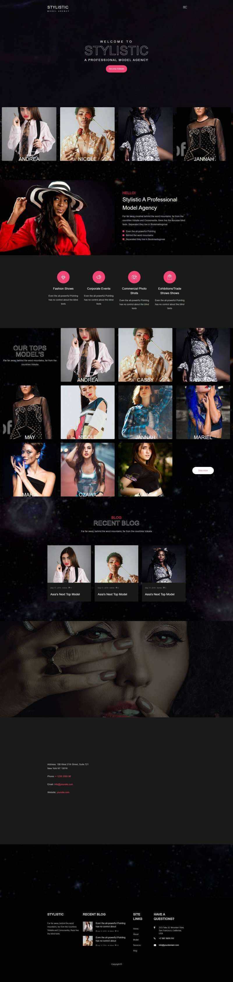 全屏背景Bootstrap4模特经纪公司网站模html板 - 火火兔电子商城