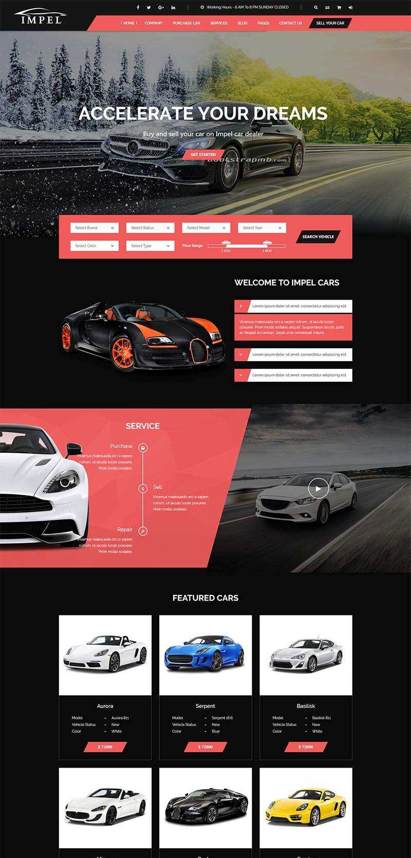 Bootstrap大气红色的汽车经销商网站html模板 - 火火兔电子商城