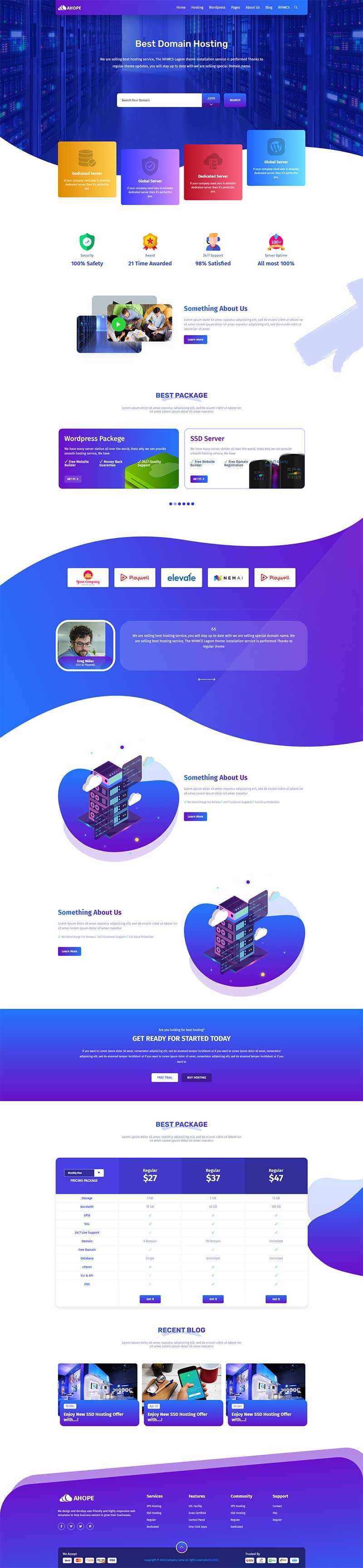 蓝色风格域名服务器托管服务公司网站html模板 - 火火兔电子商城