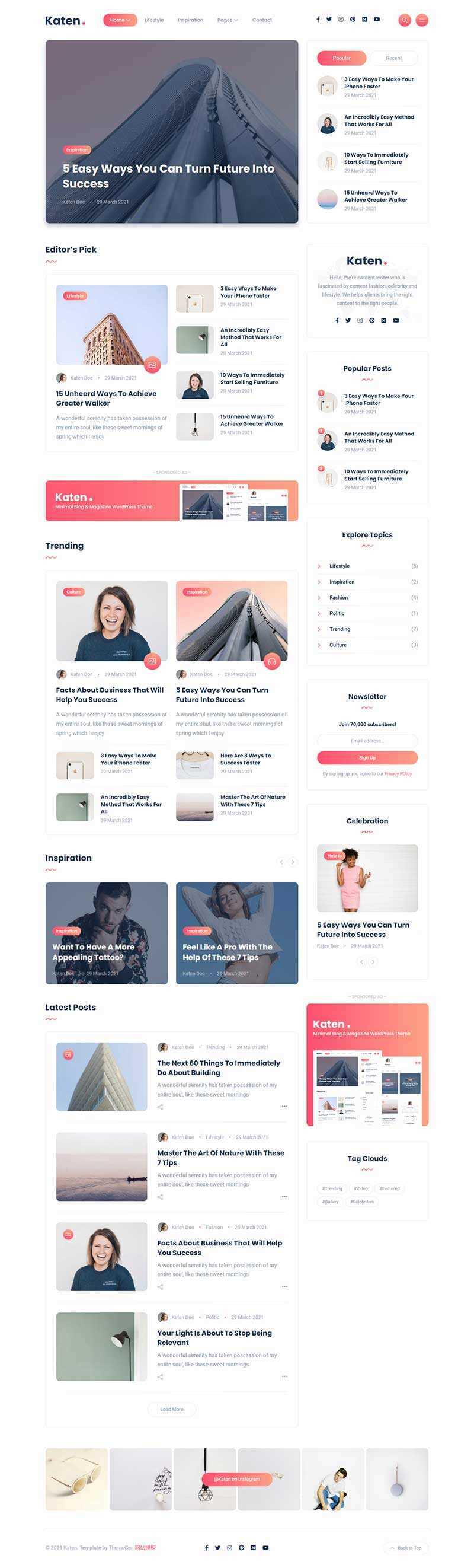 bootstrap响应式博客和杂志HTML模板 - 火火兔电子商城