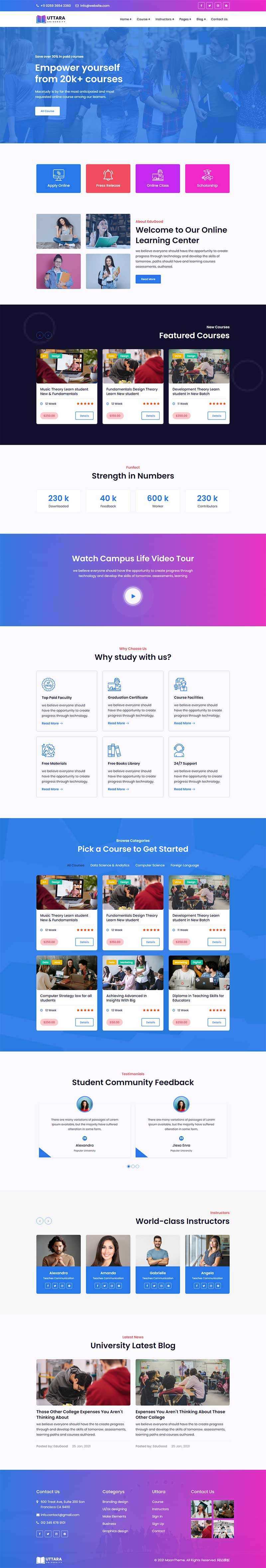 bootstrap响应式大学在线课程网站HTML模板 - 火火兔电子商城